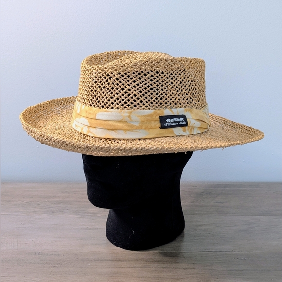 Vintage Original Panama Jack Straw Hat w/Woven Safari Floral Band Size Large - Picture 1 of 8